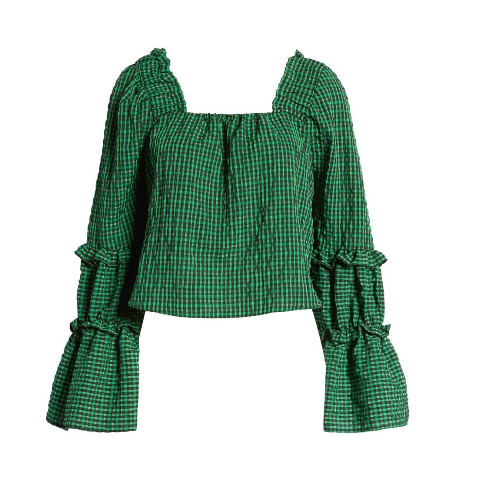 Topshop Checkered Tiered Sleeve Top (Size US4)